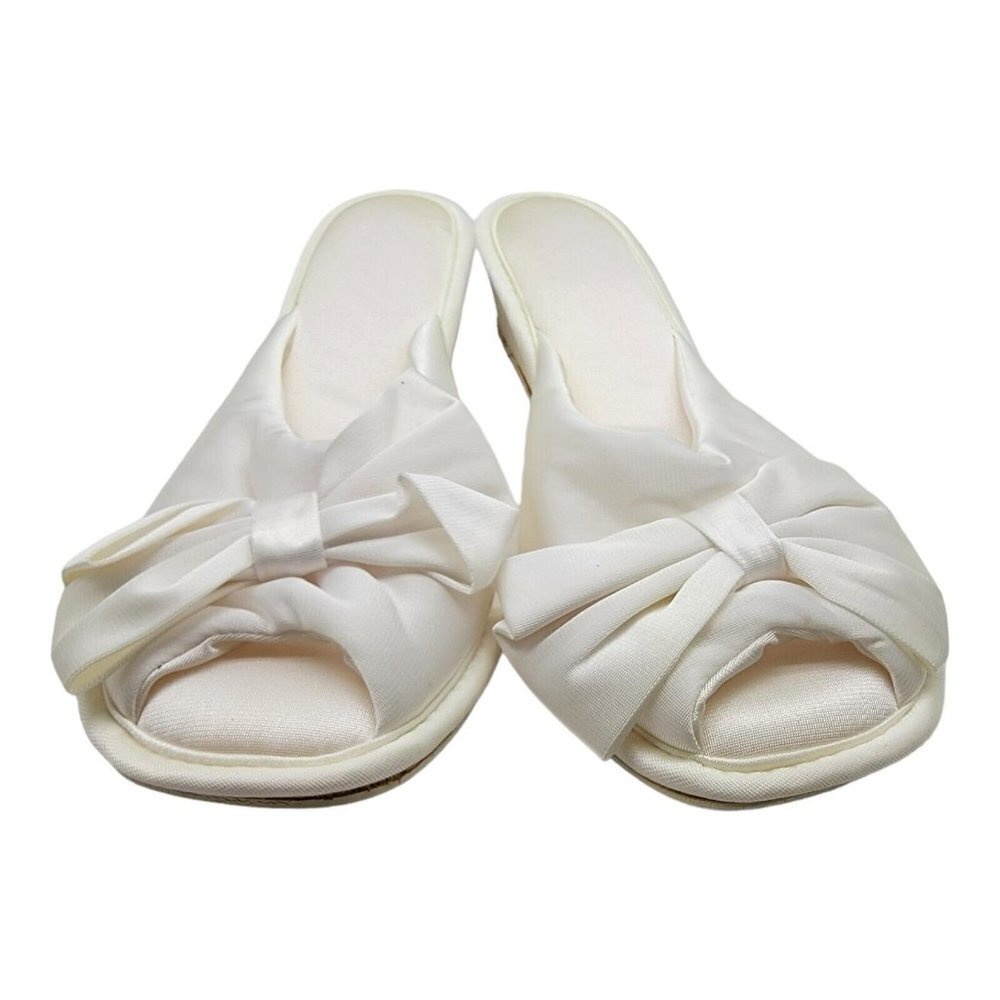 COPY - Vanity Fair Slippers Womens Sz L 8/9  Nylon Satin Peep Toe Vintage Made … - Picture 2 of 16
